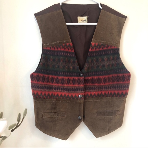 Vintage suede and fleece boho Aztec vest - Picture 1 of 8